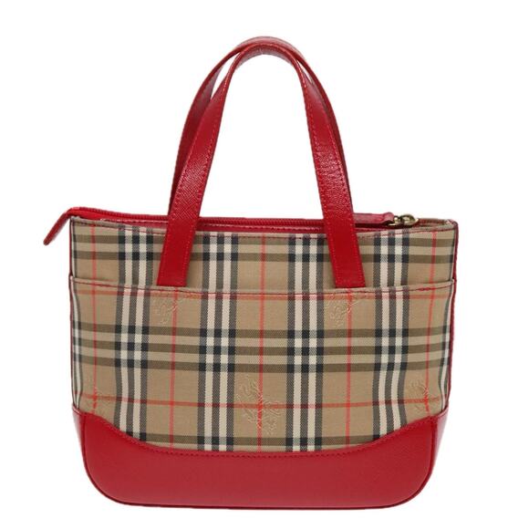 Burberry Nova Check Hand Bag Canvas Leather Beige Red Gold - Picture 2 of 16